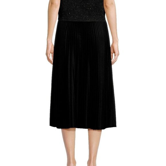 Theory Women's Size Medium Black Pleated Flannel Midi Skirt A-Line Knit $630 NWT - Picture 4 of 10
